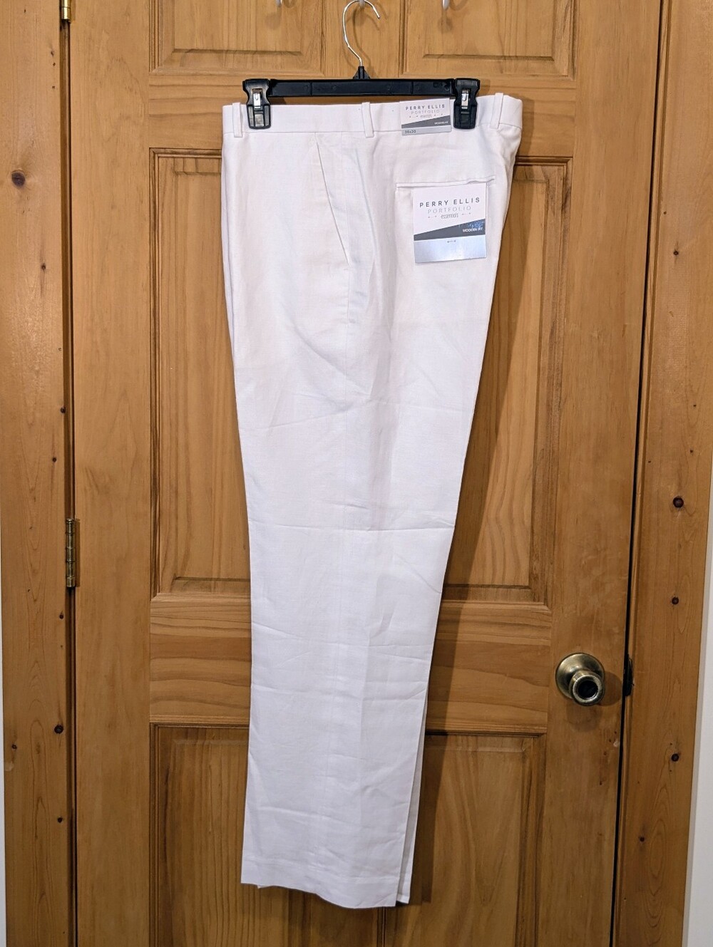 Perry Ellis Pants Essentials Modern Fit White Linen Cotton Men's 36x30 NWT Beach